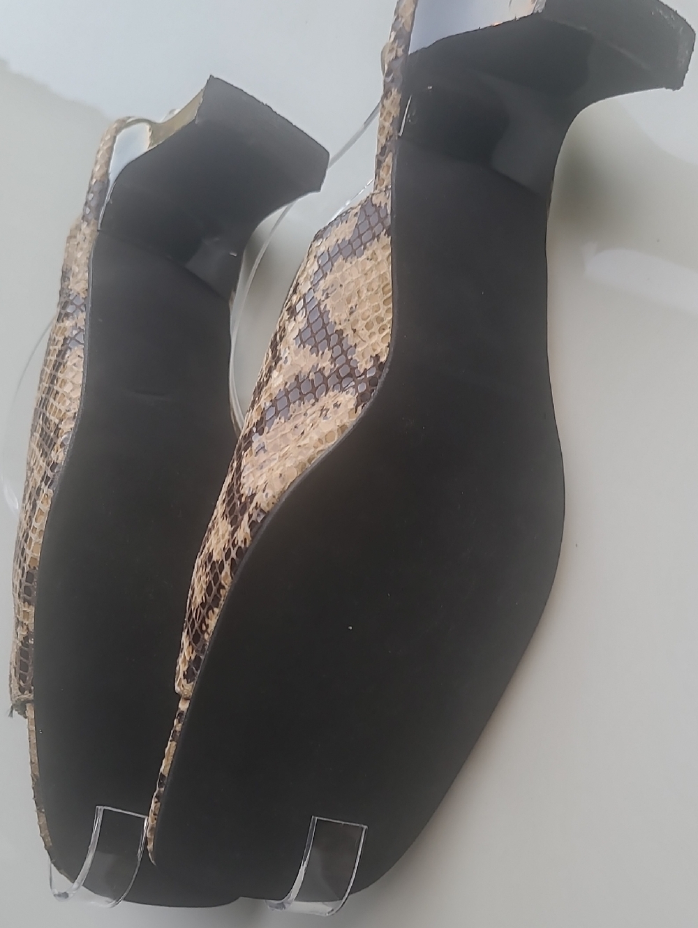 A. Marinelli Tan and Black Snake-Print Slingback Heels - Picture 6 of 7